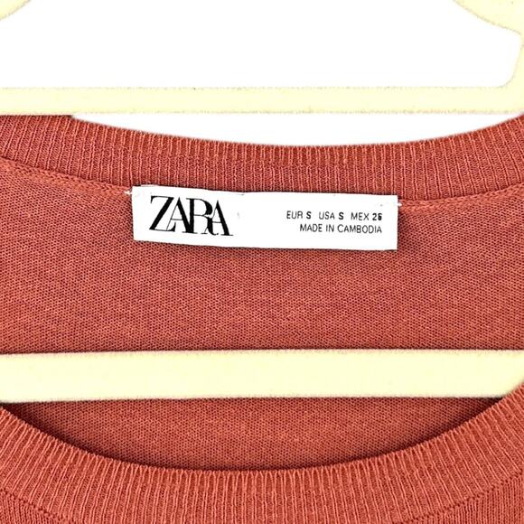 Zara Orange Crew Neck Long Sleeves Pullover Sweater Lightweight Women Size Small - Picture 4 of 7